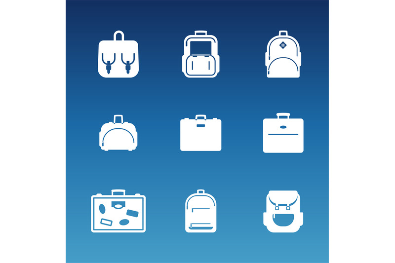 white-flat-travel-bag-icons-set