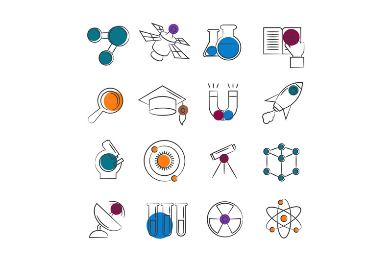 science-line-icons-collection-with-colorful-details
