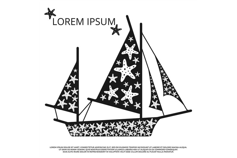 black-and-white-sailboat-with-sea-stars