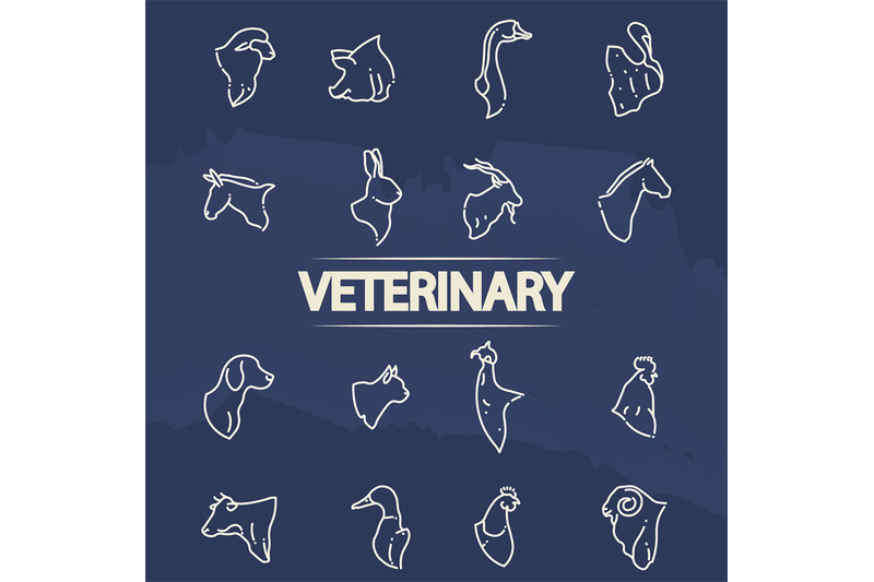 veterinary-icons-line-animal-heads-icons