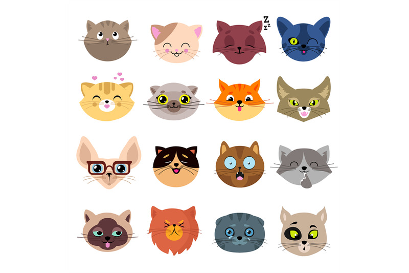 fun-cartoon-cat-faces-cute-kitten-portraits-vector-set