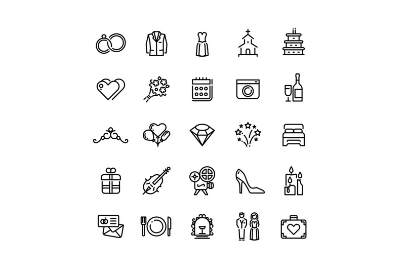 romance-wedding-celebration-and-love-in-marriage-vector-line-icons