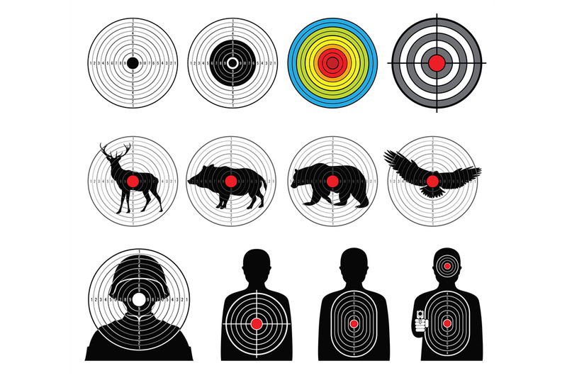 targets-for-shooting-with-silhouette-man-and-animals-vector-set