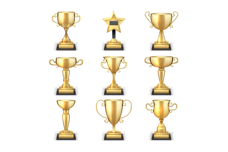 winning-golden-trophy-cups-and-sports-awards-vector-collection-isolate