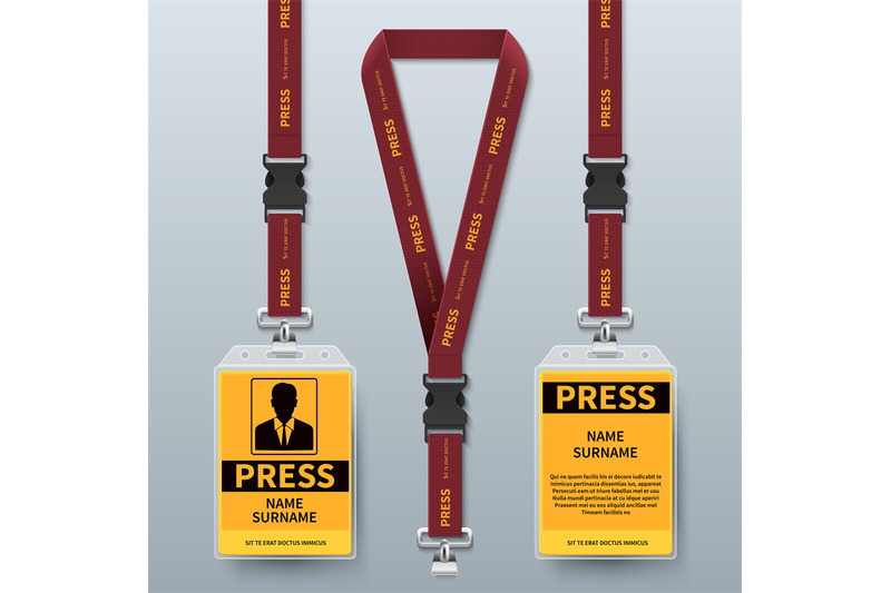 business-press-pass-id-card-lanyard-badges-realistic-vector-mock-up-is