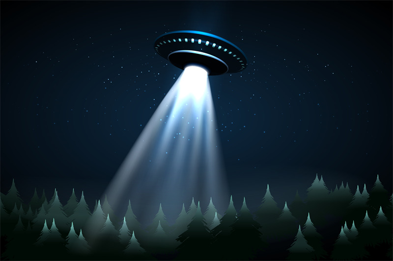 flying-ufo-over-night-forest