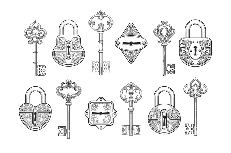 vintage-key-keyhole-and-lock-set