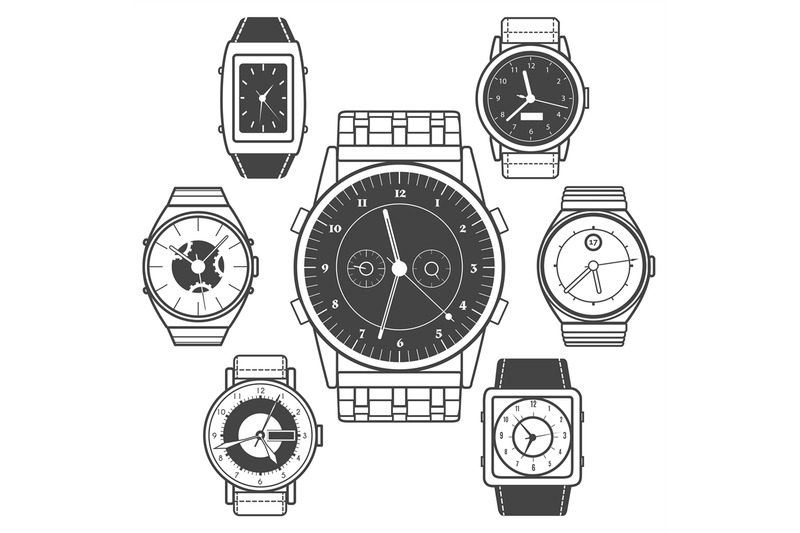 hand-watch-black-icons-set