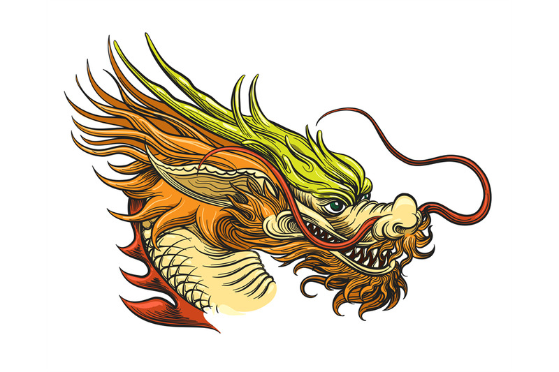 Chinese Dragon Head By vectortatu | TheHungryJPEG