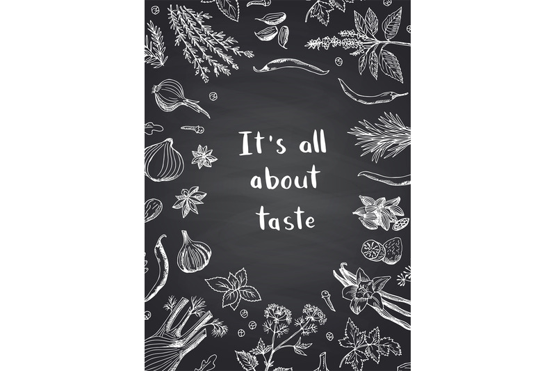 vector-hand-drawn-herbs-and-spices-on-black-chalkboard-background-with