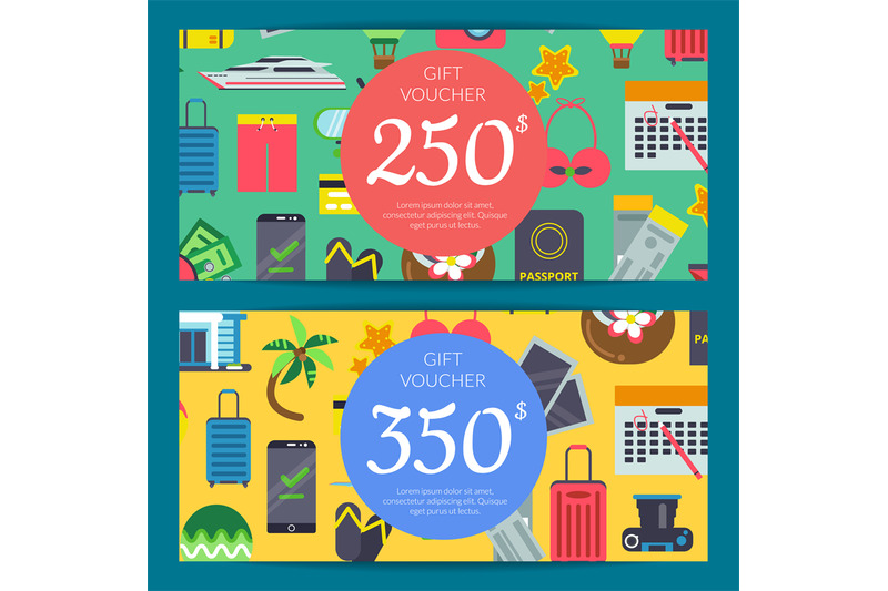 vector-flat-travel-elements-discount-or-gift-card-voucher-templates