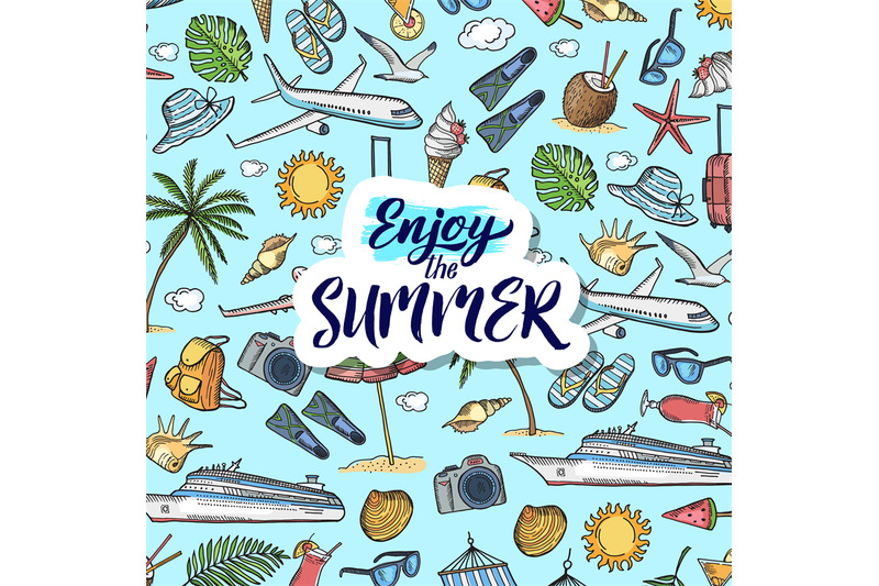 vector-hand-drawn-summer-travel-elements-background-with-place-for-tex