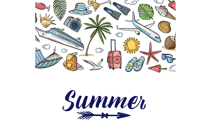 vector-hand-drawn-summer-travel-elements-background-with-place-for-tex