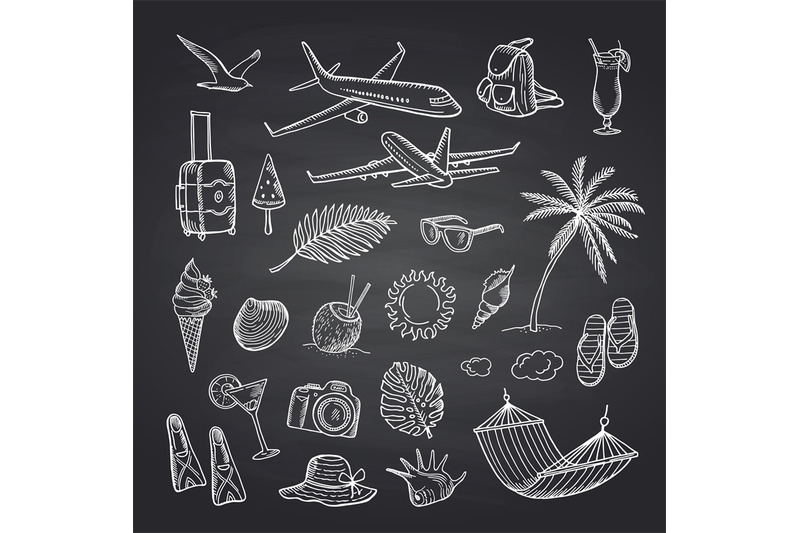 vector-summer-travel-elements-on-black-chalkboard-illustration