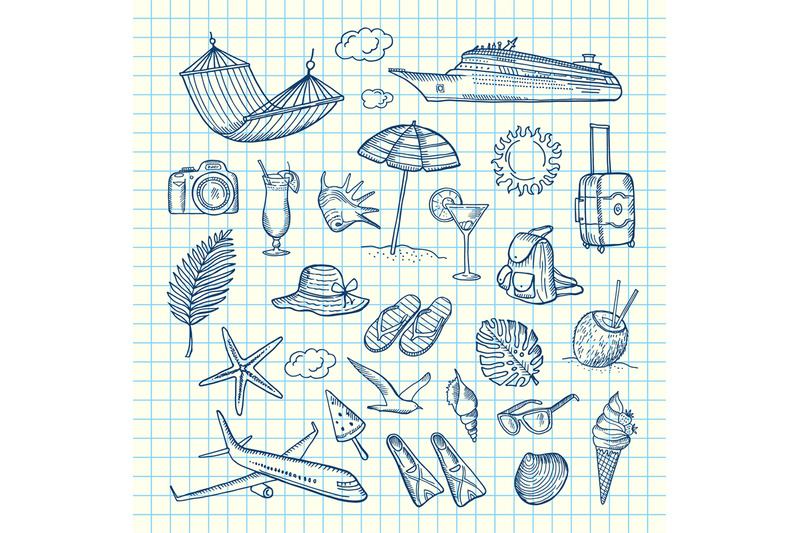 vector-hand-drawn-summer-travel-elements