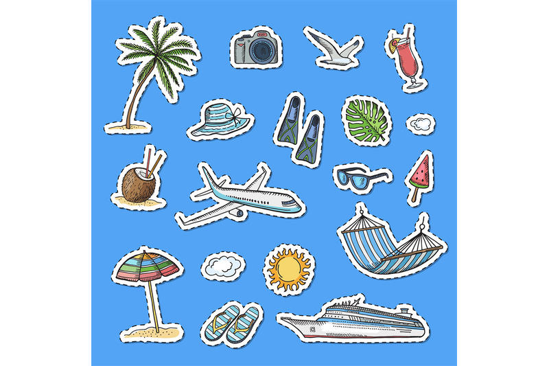 vector-hand-drawn-summer-travel-elements-stickers-set-illustration