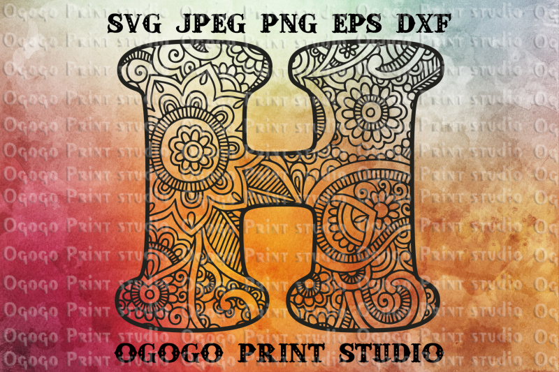 Download Alphabet Letter H SVG, Floral font, Mandala svg, Zentangle SVG for Silhouette
