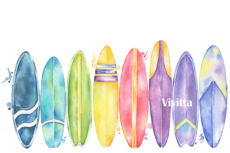 Surfing Watercolor Surfboards By Vivitta Thehungryjpeg