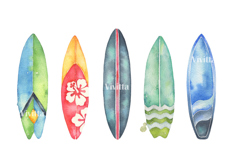Surfing Watercolor Clipart Set By Vivitta