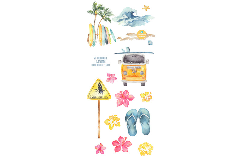 Surfing Watercolor Clipart Set By Vivitta