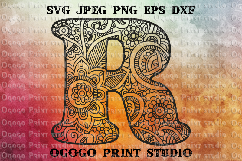 Alphabet Letter R SVG, Initial svg, Zentangle SVG, Mandala svg By Ogogo