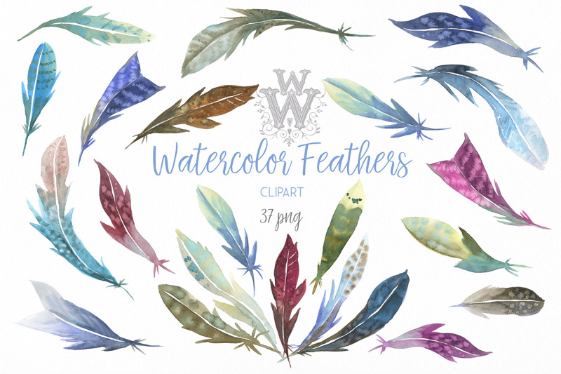 watercolor-feathers-clip-art-tribal-boho-wedding-clipart