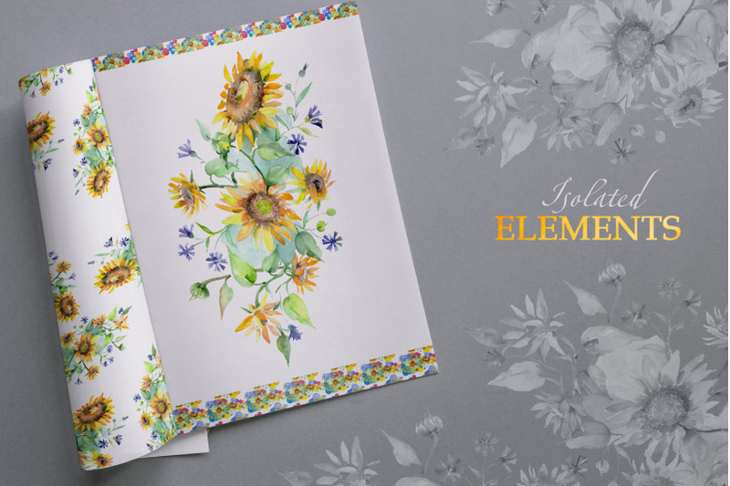 bouquets-with-sunflowers-watercolor-png