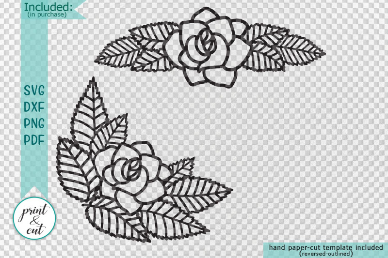 Download Rose Leaves Divider Border Corner Paper Cut Svg Dxf Template By Kartcreation Thehungryjpeg Com