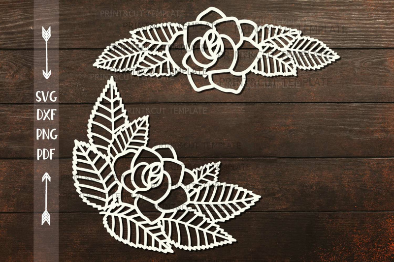 Rose Leaves Divider Border Corner paper cut svg dxf template By ...