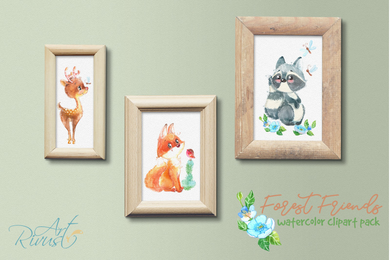 woodland-forest-watercolor-animals-clipart-pack-owl-deer-fox-racoo