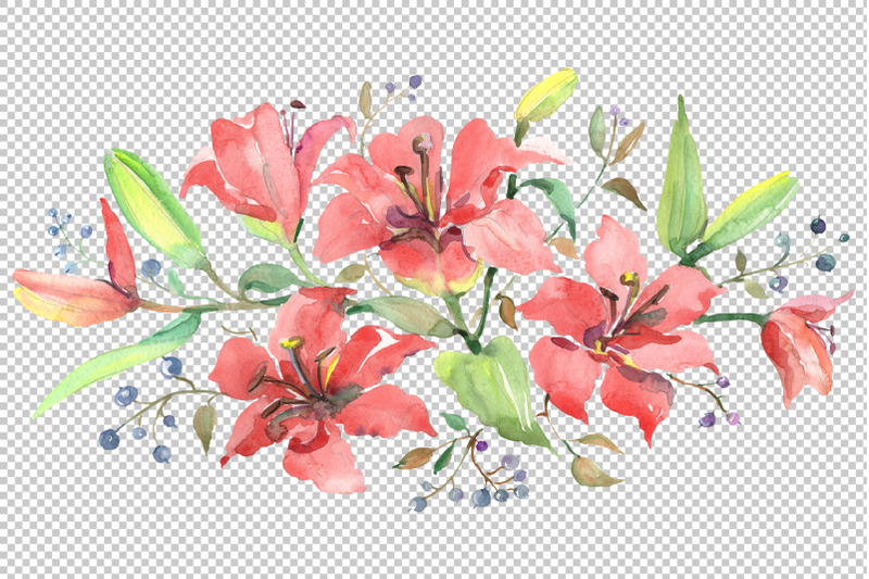 branch-of-orange-lilies-watercolor-png
