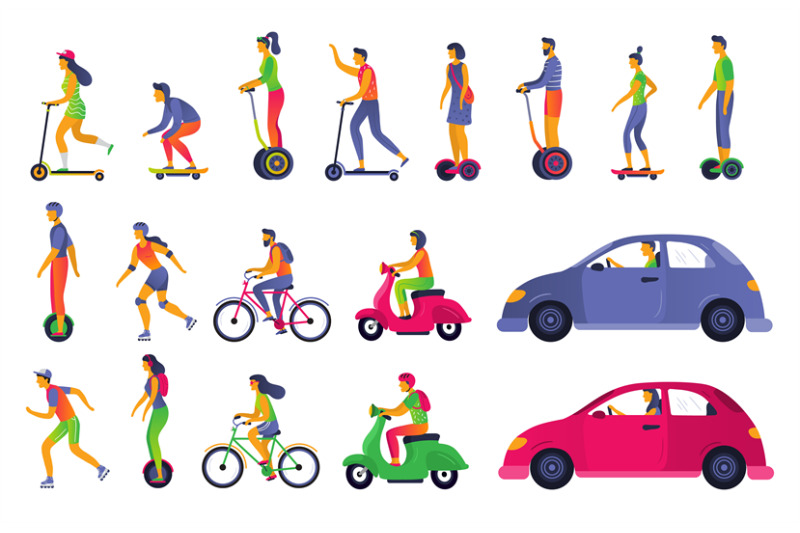 people-on-city-transport-electric-scooter-hoverboard-segway-and-roll