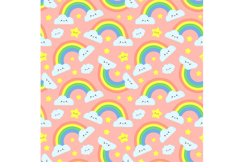 cute-rainbow-clouds-seamless-pattern-pink-starry-sky-funny-rainbows