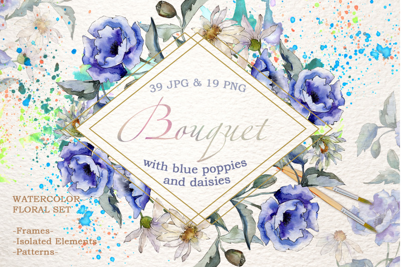 bouquet-with-blue-poppies-and-daisies-watercolor-png