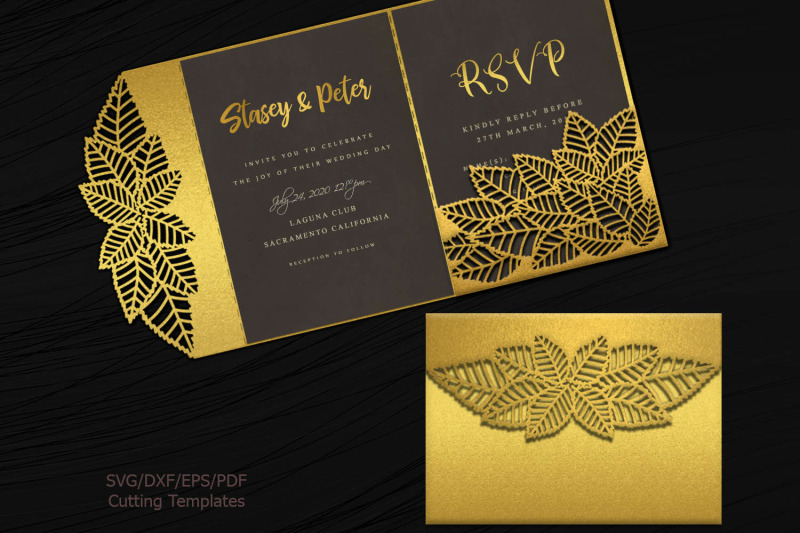 Download Leaves Tri Fold Trifold envelope wedding invitation svg ...