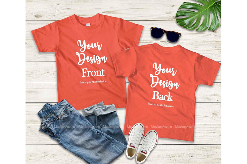 Download Kids Front & Back Tshirt Mockup Bundle, Toddler Back View Shirt By MockupStation | TheHungryJPEG.com