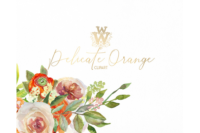 Watercolor orange flower border clip art ,Peach Pink peonies By