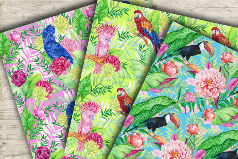tropics-seamless-patterns-parrots-cockatoos-macaws-toucan