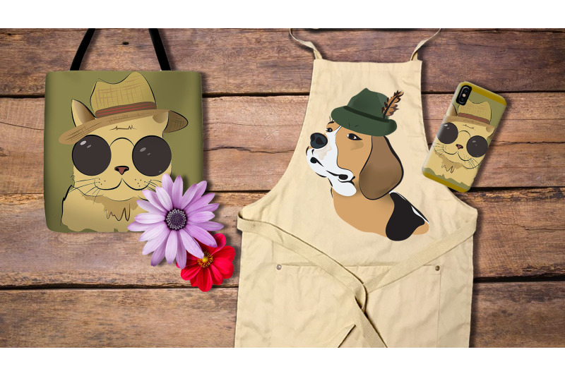 animal-set-of-brown-john-lennon-cat-and-beagle-hunter-dog