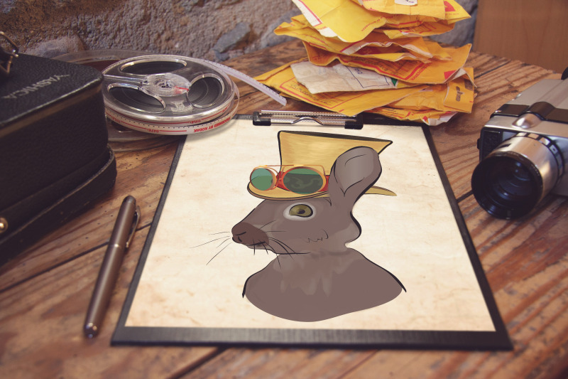 illustrations-of-a-grey-cat-and-steampunk-style-rabbit-with-hat-and-gl