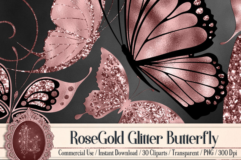 30-rosegold-glitter-foil-wedding-butterfly-digital-images