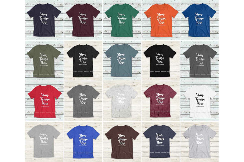 Download Bella Canvas 3005 Tshirt Mockup Bundle, V-Neck Unisex Shirt Flat Lay By MockupStation ...