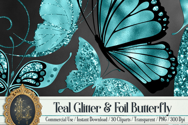 30-teal-glitter-foil-wedding-butterfly-digital-images