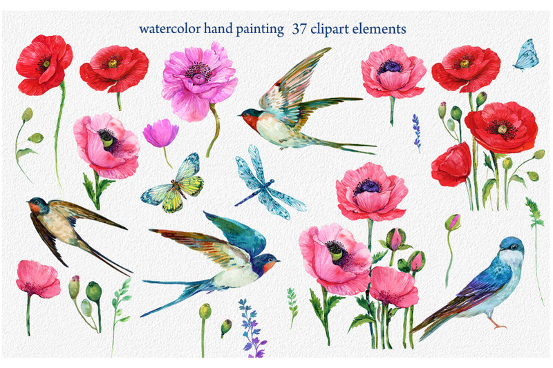 red-poppies-flowers-clipart-bird-butterfly-dragonfly-flower-backg