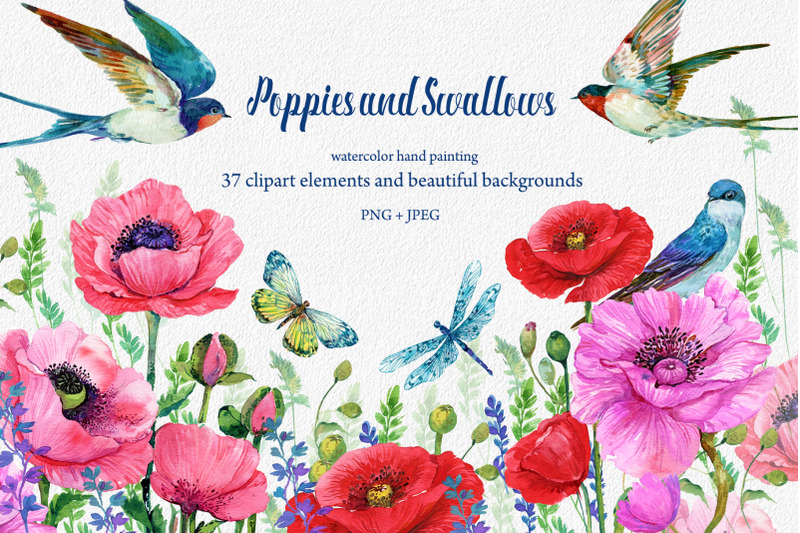 red-poppies-flowers-clipart-bird-butterfly-dragonfly-flower-backg