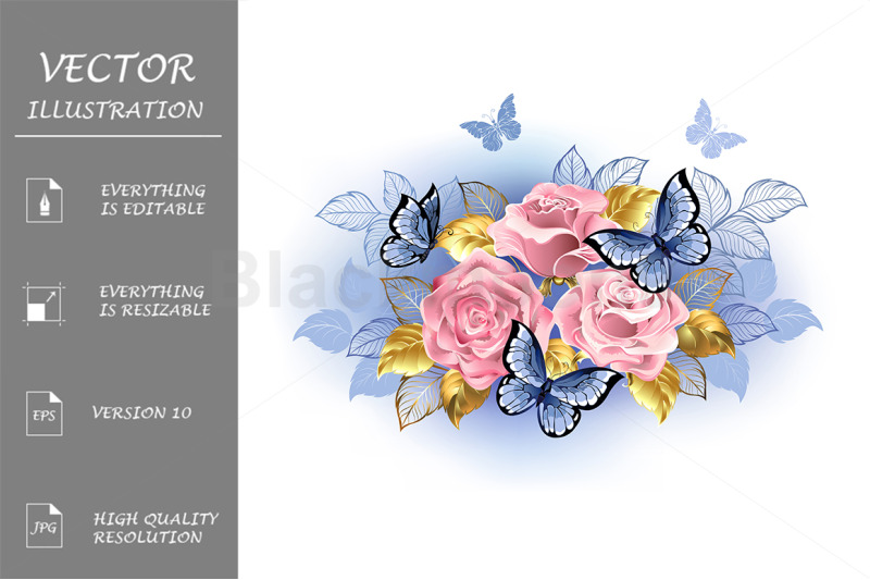 three-pink-roses-with-butterflies