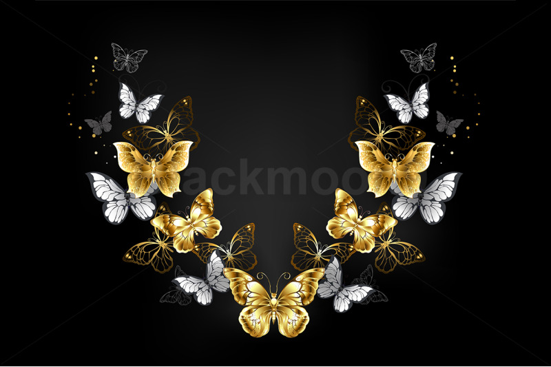 symmetrical-pattern-of-gold-and-white-butterflies