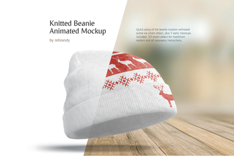 Free Knitted Beanie Animated Mockup (PSD Mockups)