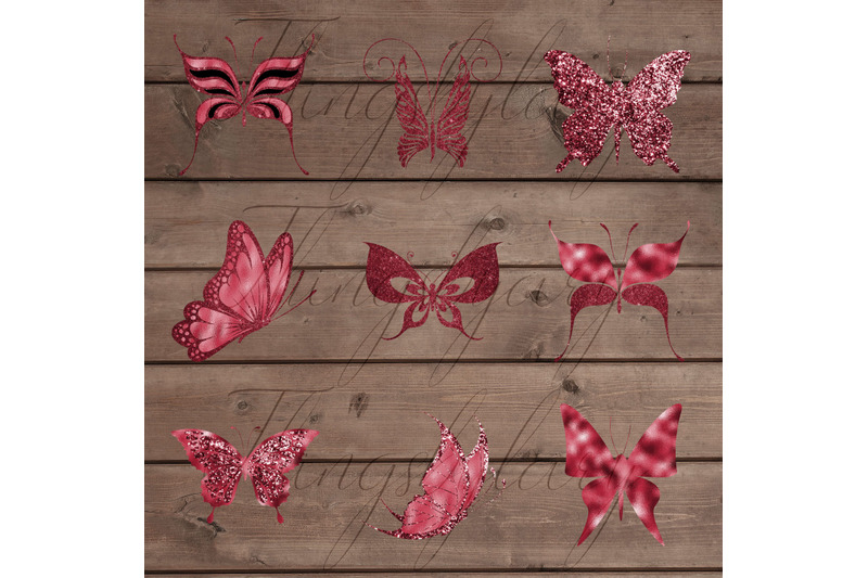 30-red-ruby-foil-and-glitter-flying-butterfly-digital-images