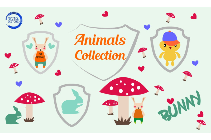 animals-vector-collection-cut-file-graphic-bunny-chicken-mushroom